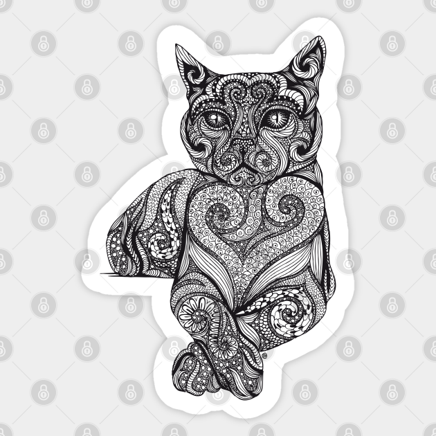 Zentangle Cat - Zentangle Cat - Sticker | TeePublic